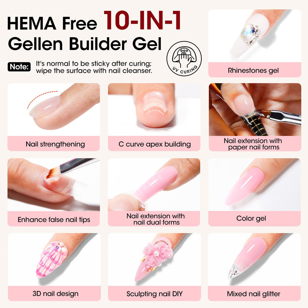 GELLEN builder gel milky white texture close-up showing smooth buildable gel for clean apex