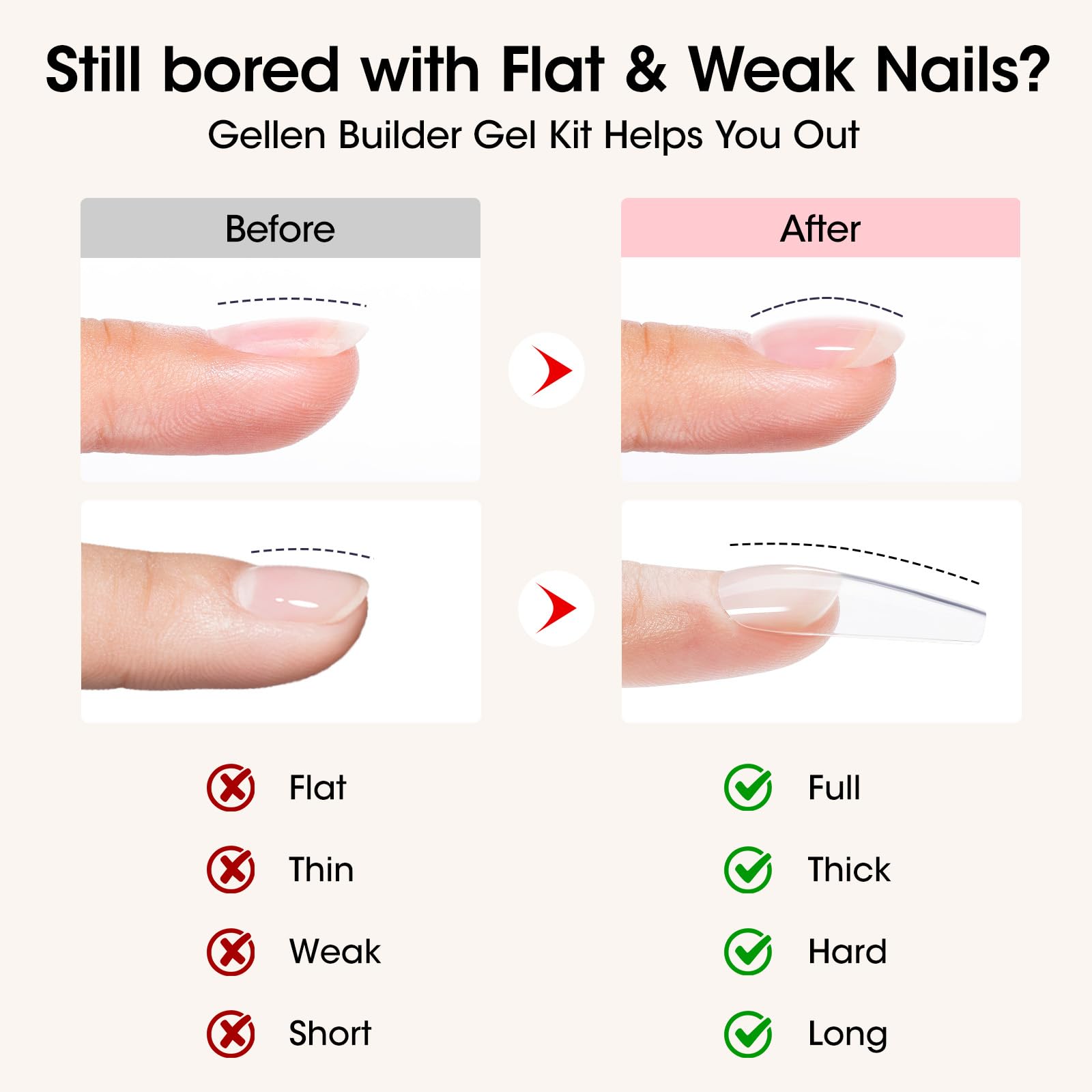 GELLEN builder gel red stroke application on brush demonstrating pigmentation and control