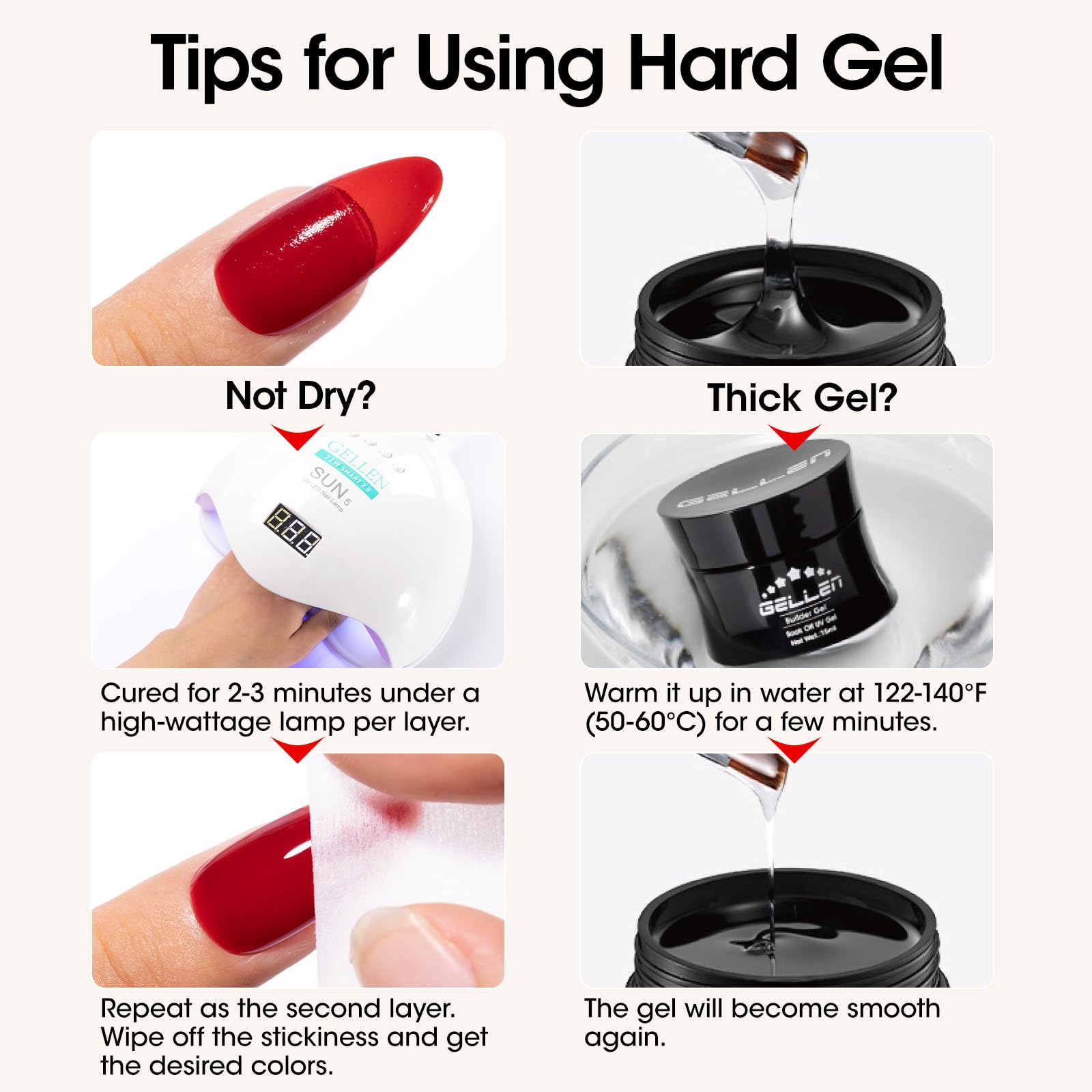 GELLEN builder gel size scale next to coin showing compact 15ml jars for travel convenience