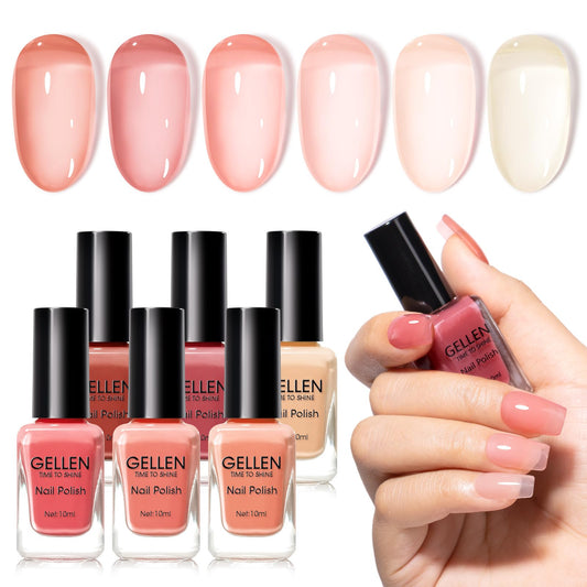 GELLEN front packaging showing six sheer pink bottles and benefits