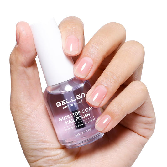 GELLEN bottle front view showing clean top coat and branding benefit shine