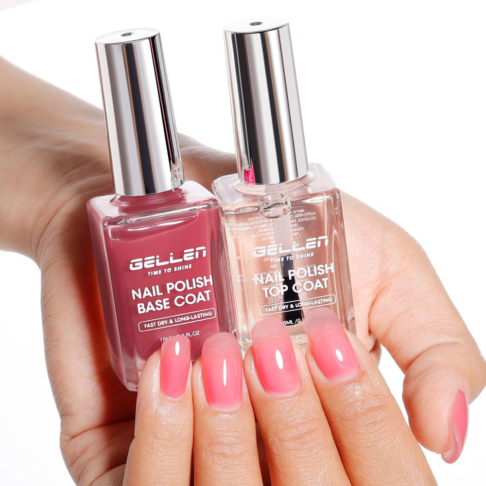 GELLEN clear top coat bottle showing glossy finish benefit