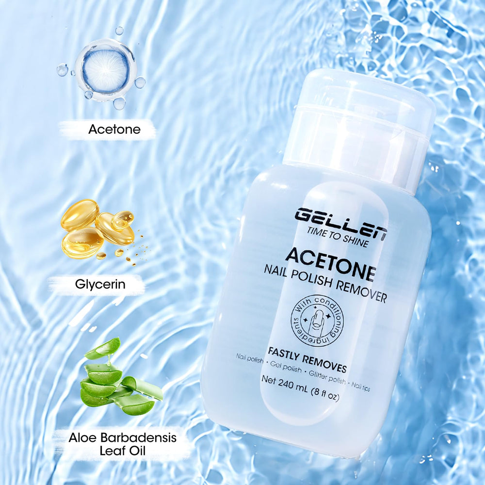 GELLEN close-up of liquid texture highlighting aloe-infused formula for softer nails