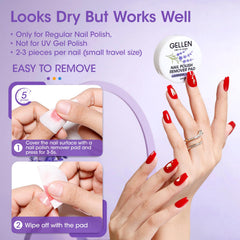 GELLEN close-up of pad texture highlighting pre-soaked non-acetone formula and conditioning oils