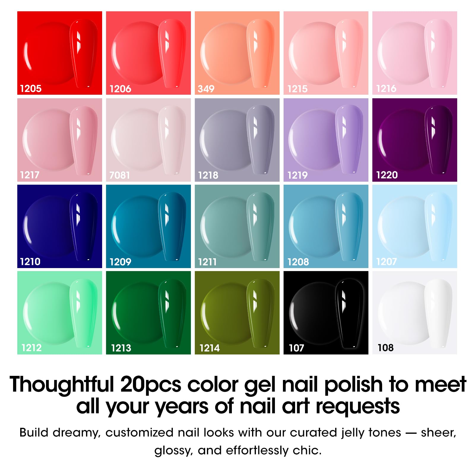 GELLEN color swatch fan displaying 20 shades and easy color selection benefit