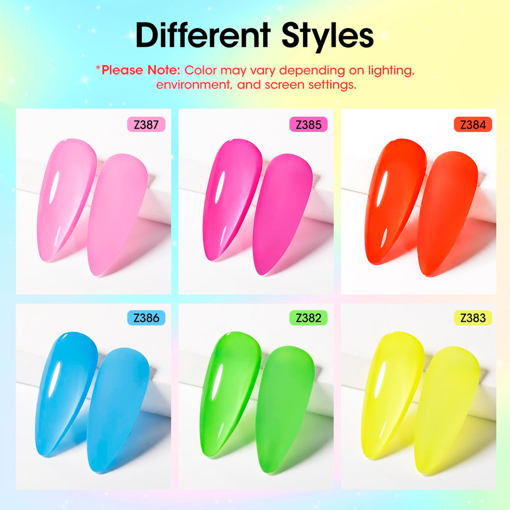 GELLEN color swatch fan displaying all six neon shades for easy selection