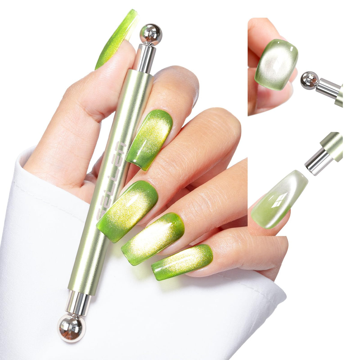 GELLEN front view of double-ended magnet showing dual tips for versatile nail art