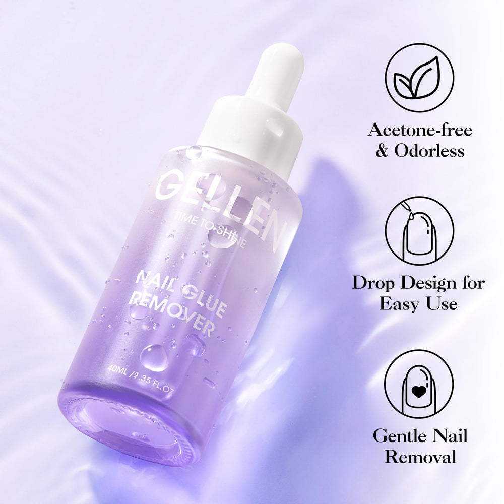 GELLEN dropper close-up applying precise drops to loosen press-on nails gently