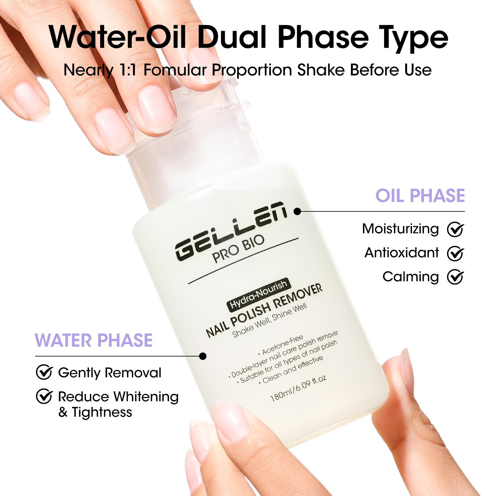 GELLEN dual-phase liquid mixed after shaking for effective nourishing removal