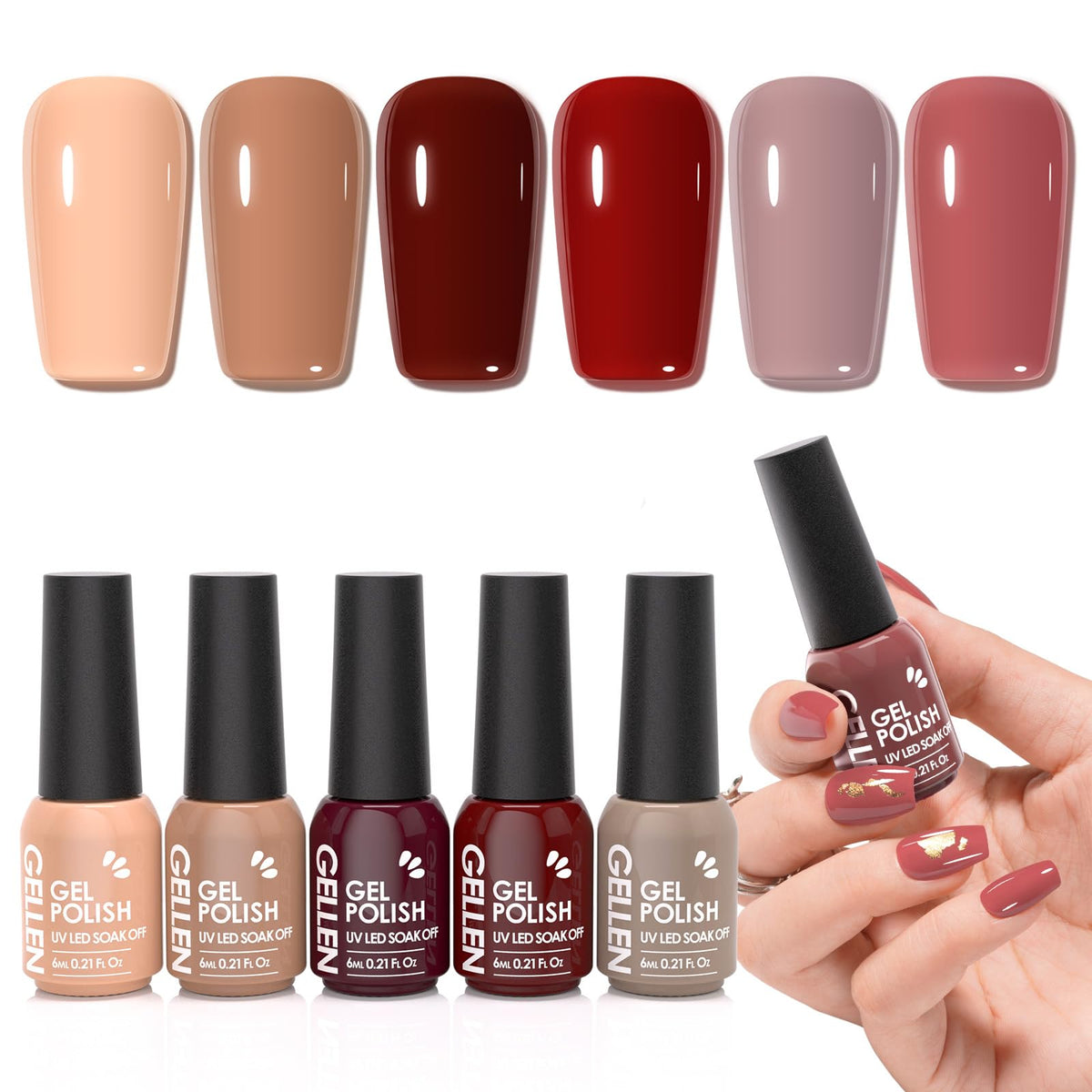 GELLEN front bottle red-brown nude showing color and packaging benefit