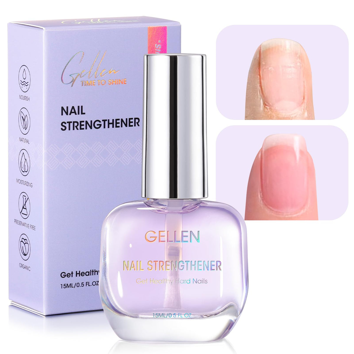 GELLEN front bottle shot showing clear strengthener and lavender scent benefit