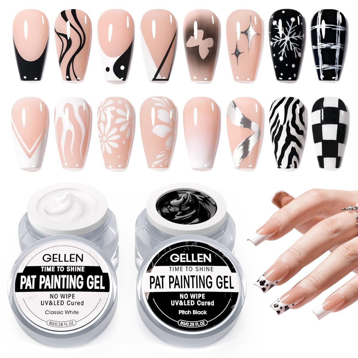 GELLEN front packaging showing two 8g jars, clear brand visibility, ready for nail art