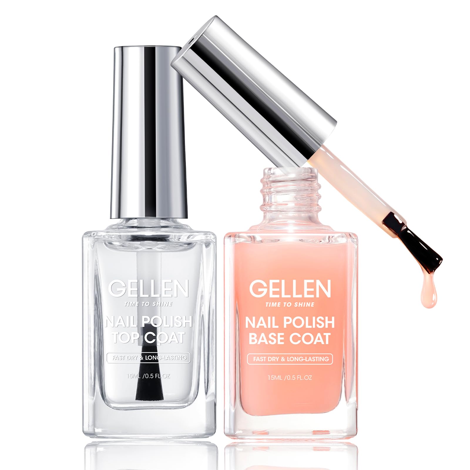 GELLEN front packaging showing clear top coat and nude base for durable shine