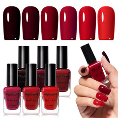 GELLEN front packaging of six dark red polishes showing variety and gifting appeal