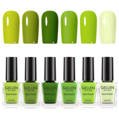 GELLEN front packaging displaying six green shades and fast-dry benefits