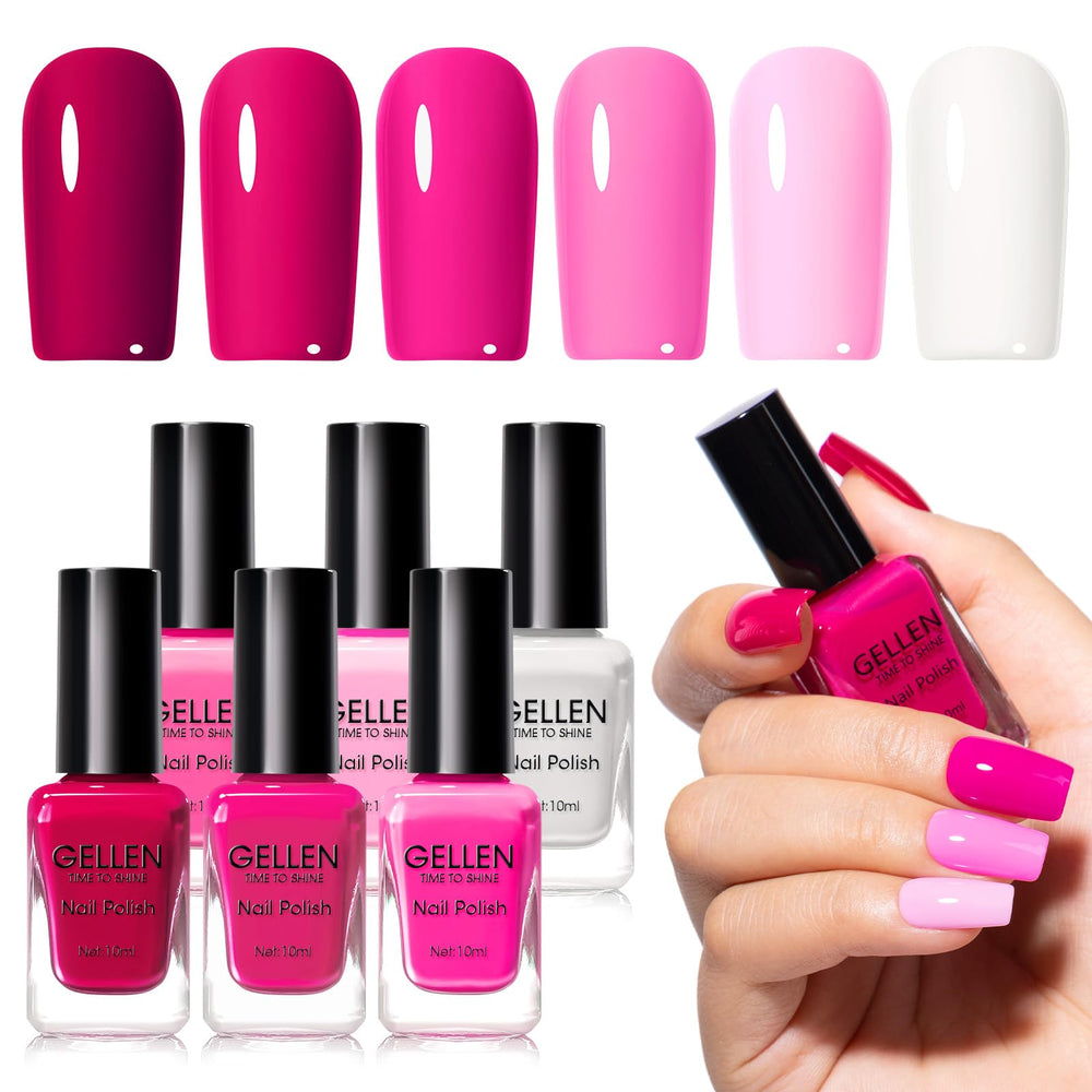 GELLEN front packaging showing six hot pink bottles and bold colors