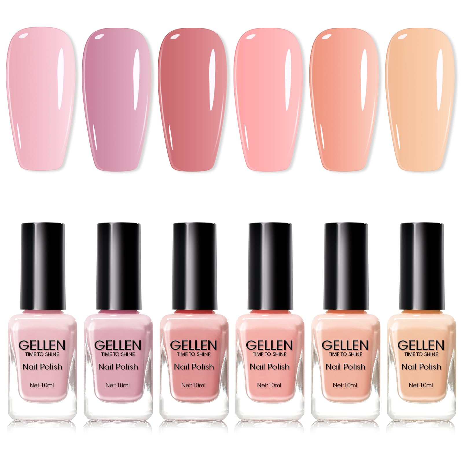 GELLEN front packaging showing six nude polish bottles and elegant set benefit
