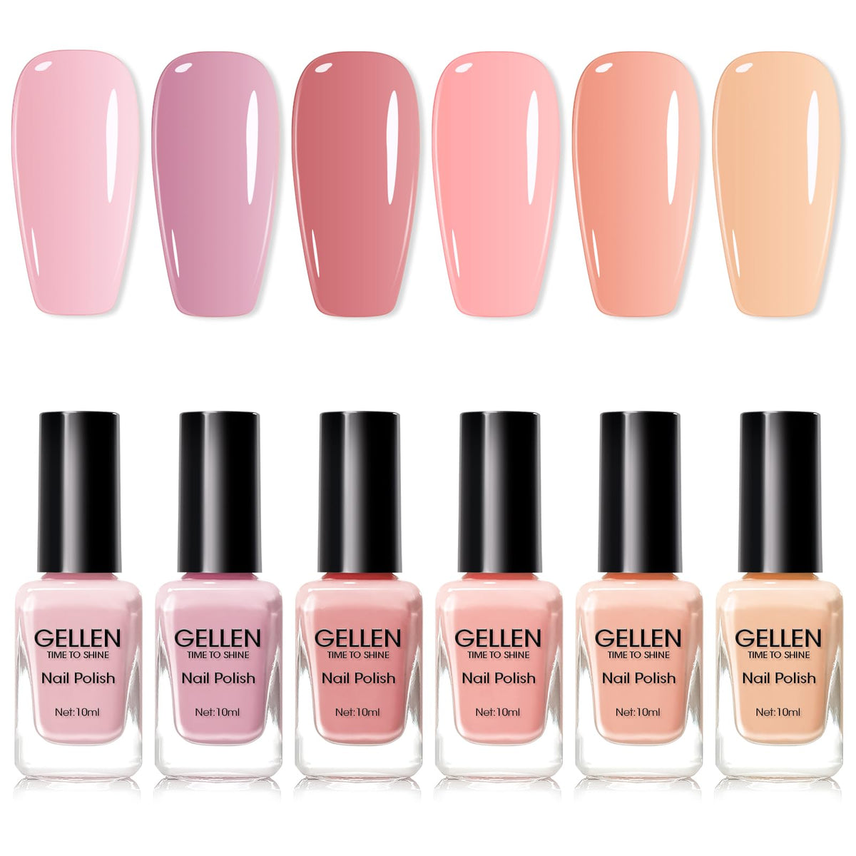 GELLEN front packaging showing six nude polish bottles and elegant set benefit