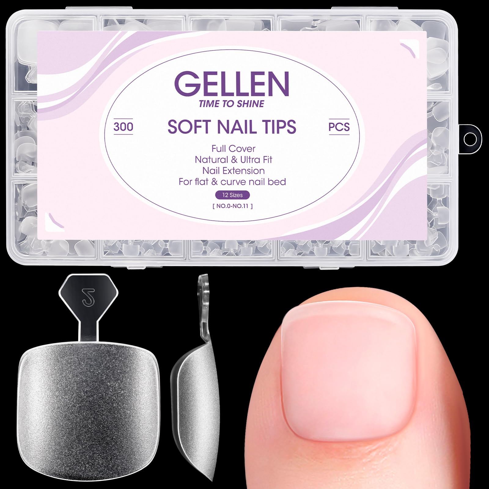 GELLEN front packaging showing 300pcs toe tips and brand for easy selection