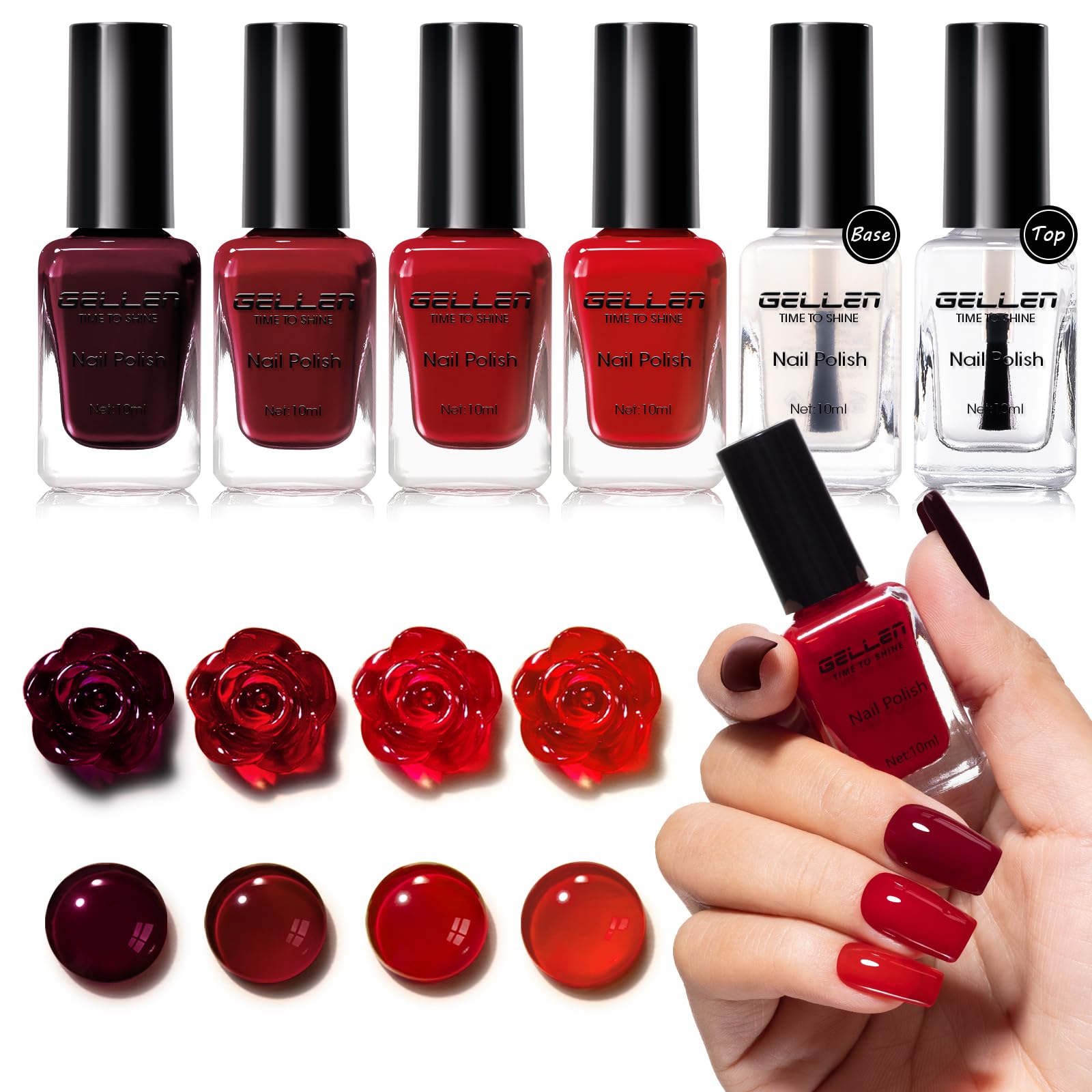 GELLEN front packaging showing full red polish set and benefits