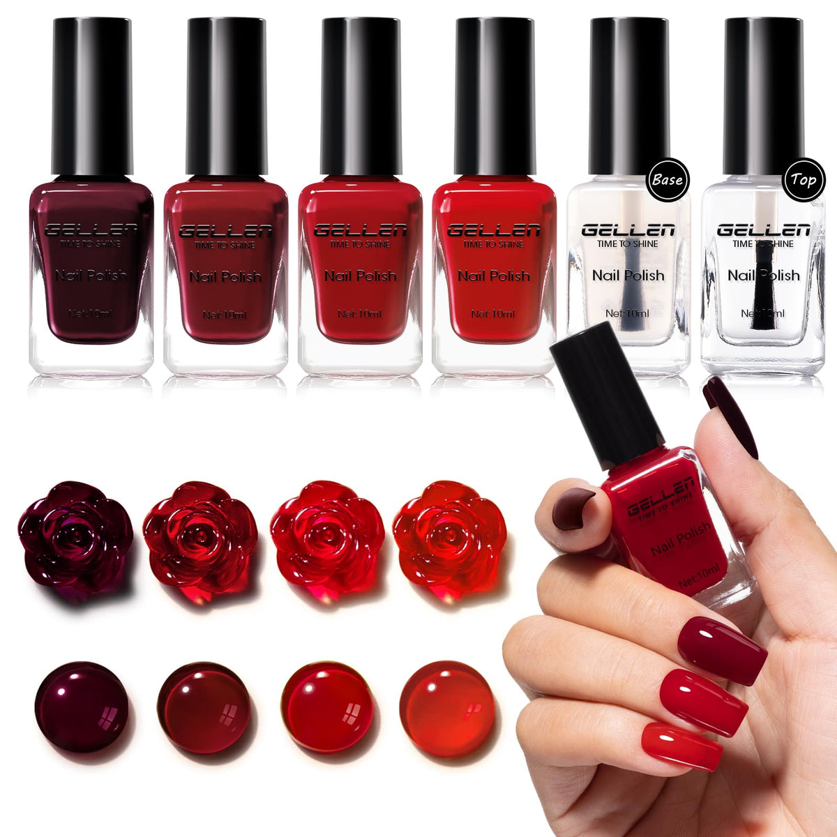 GELLEN front packaging showing full red polish set and benefits