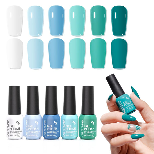 GELLEN front packaging showing six teal shades and quick-curing benefit