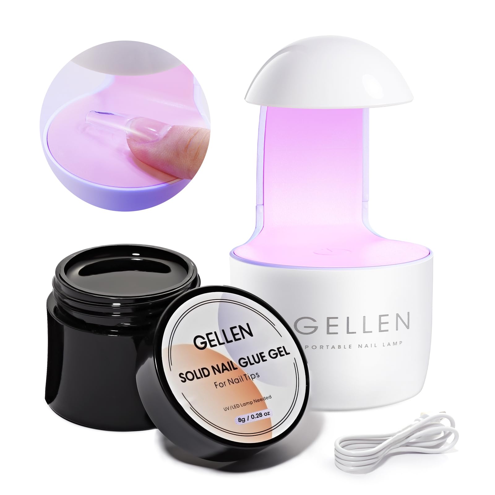 GELLEN front packaging showing kit contents and compact lamp benefit