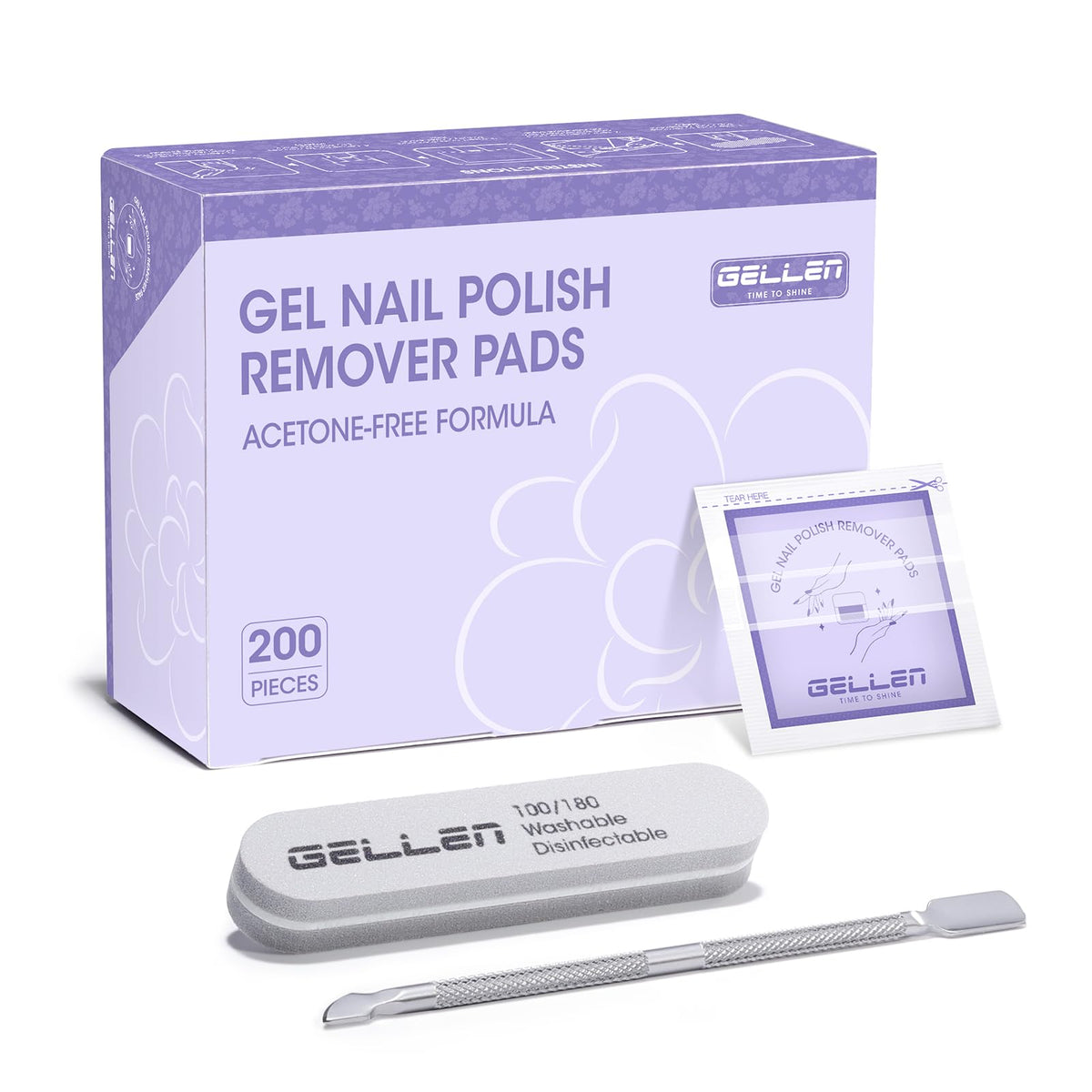 GELLEN front packaging showing 200 individually wrapped pads and benefits