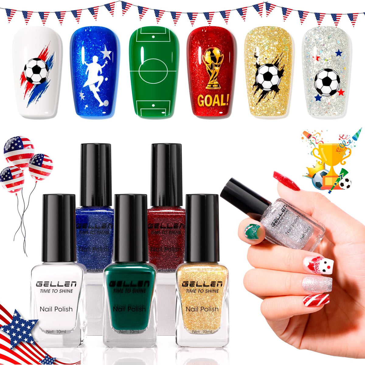 GELLEN front packaging showing six holiday nail polish bottles for easy selection