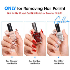 GELLEN removing glitter polish from nail, demonstrating efficient glitter removal