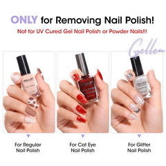 GELLEN removing glitter polish from nail to show gentle efficient action