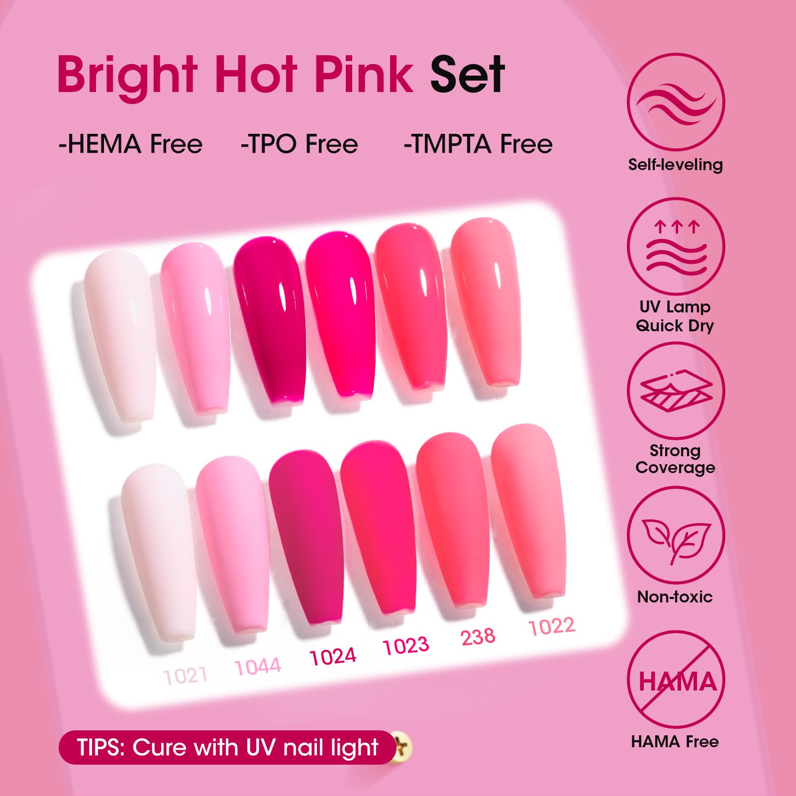 GELLEN swatch stick displaying all six hot pink shades for quick shade comparison