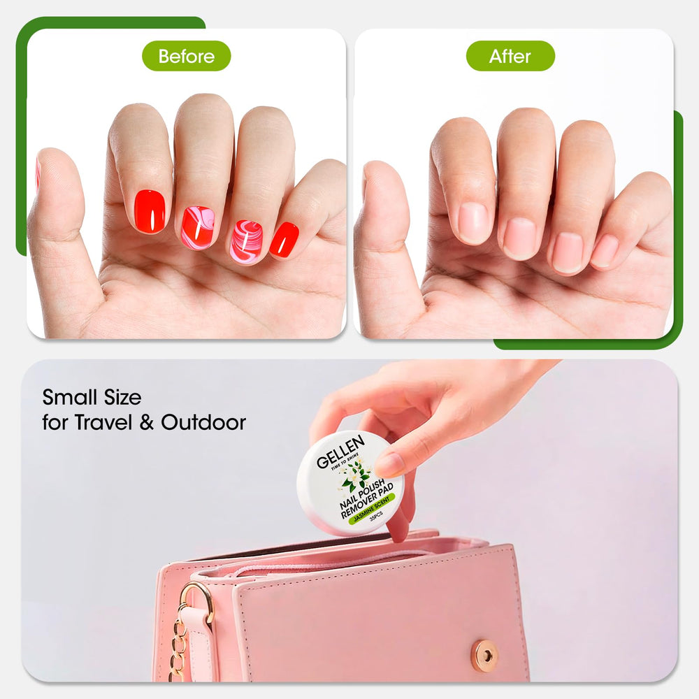 GELLEN pads beside toiletry bag in bathroom scene showing compact travel-ready benefit