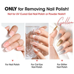 GELLEN in use removing glitter polish, showing fast, residue-free cleaning