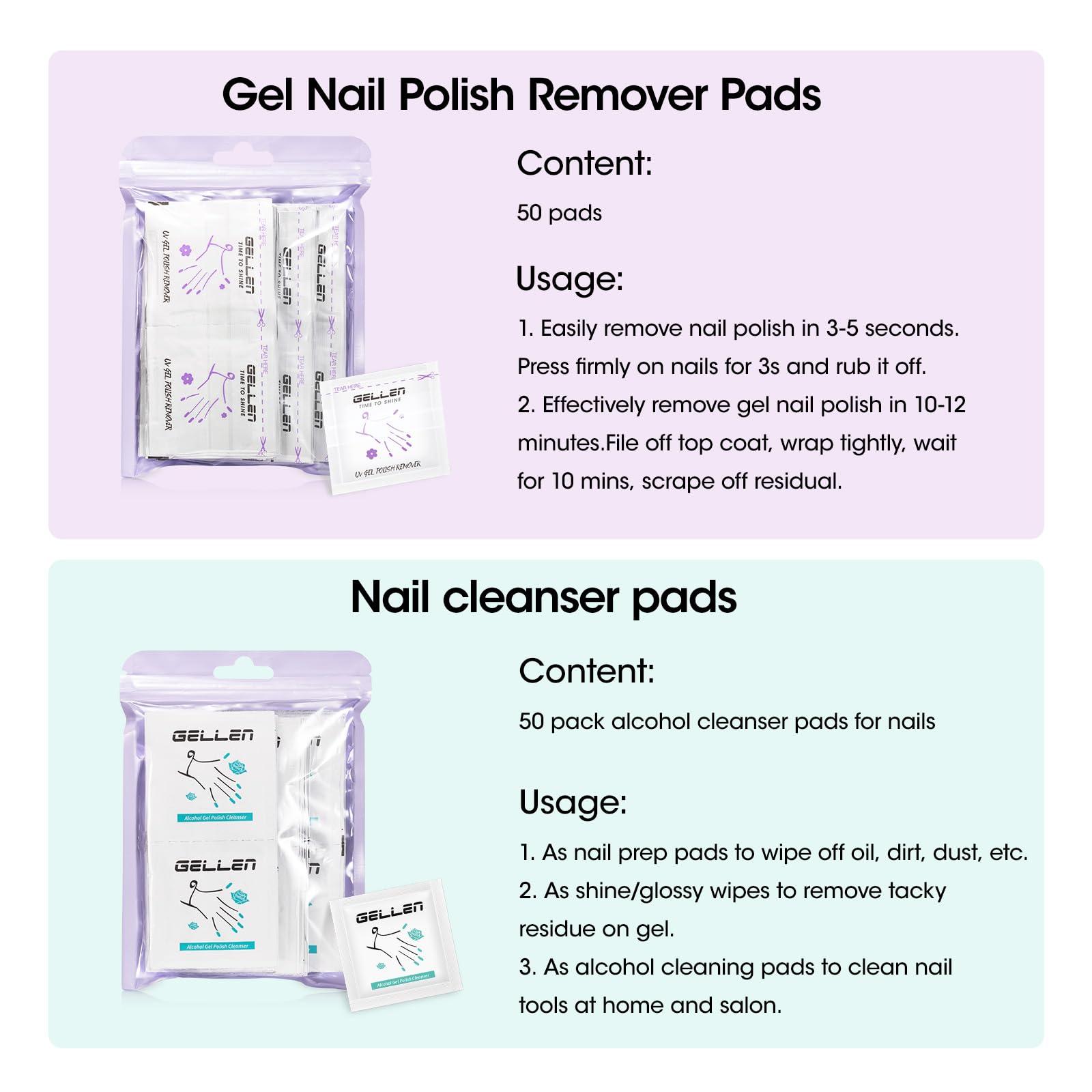 GELLEN individual remover pad unwrapped for quick single-use convenience