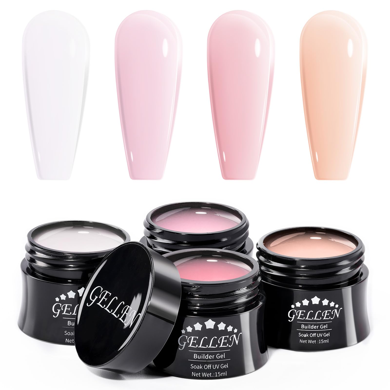 GELLEN kit front packaging showing four builder gel bottles and gift box benefits clear organization
