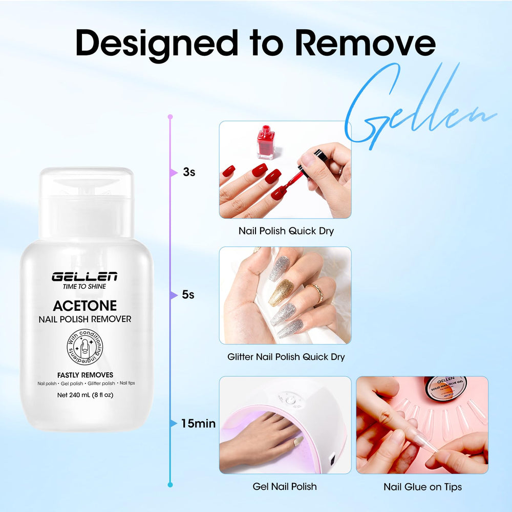 GELLEN label close-up listing aloe and glycerin, protecting nails during removal