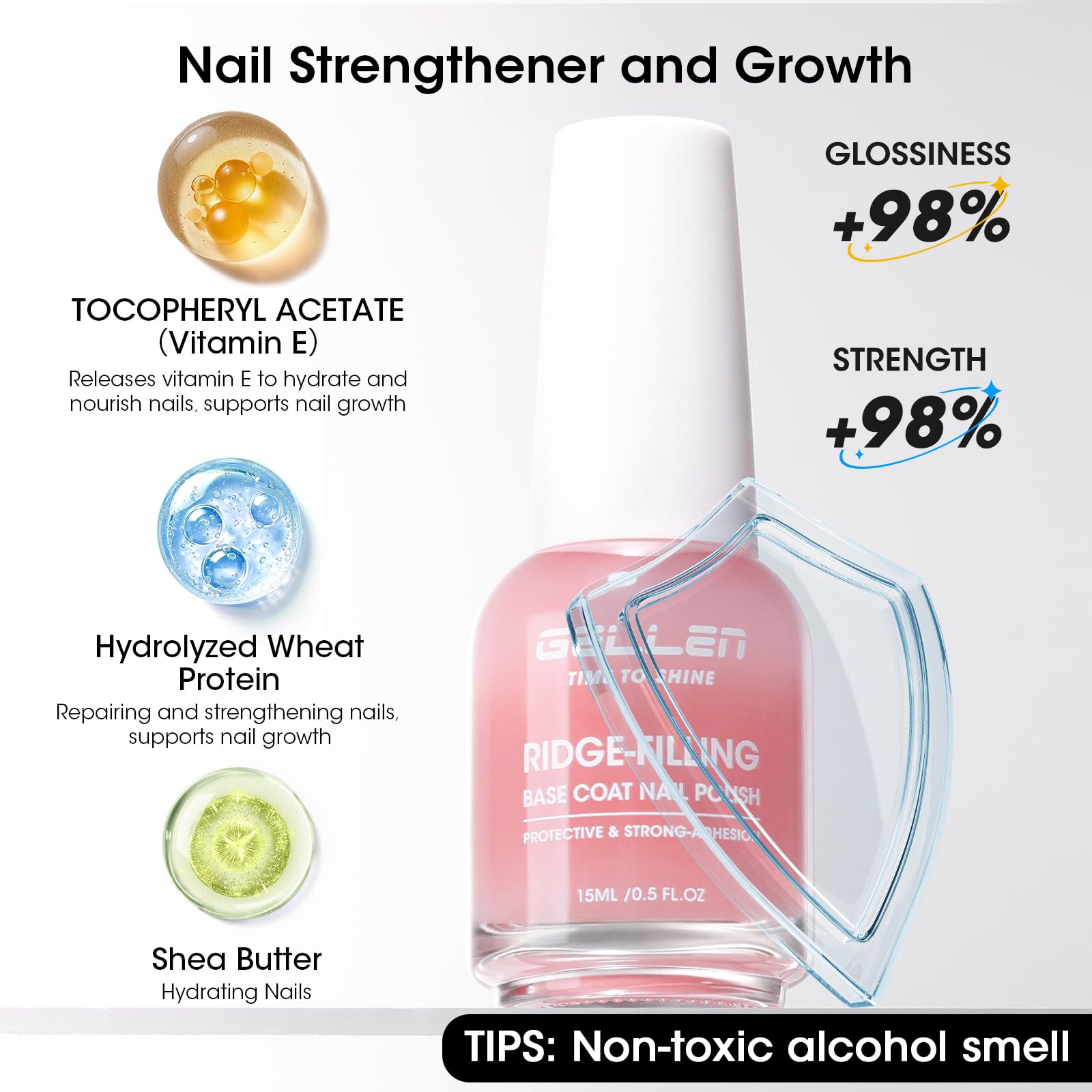 GELLEN milky-pink swatch on nail illustrating natural enhancement and subtle tint
