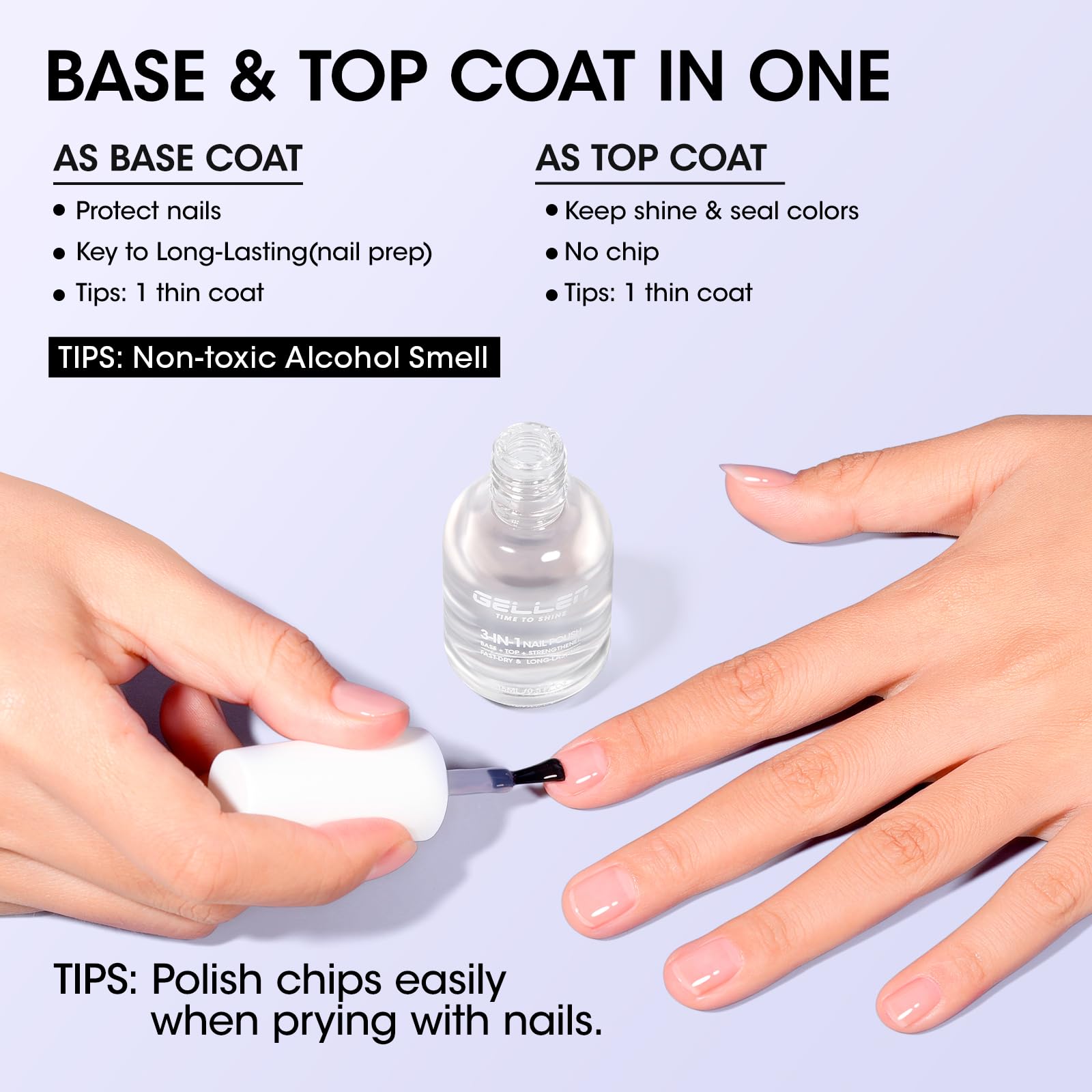GELLEN being applied to nails demonstrating strengthening and shine benefit