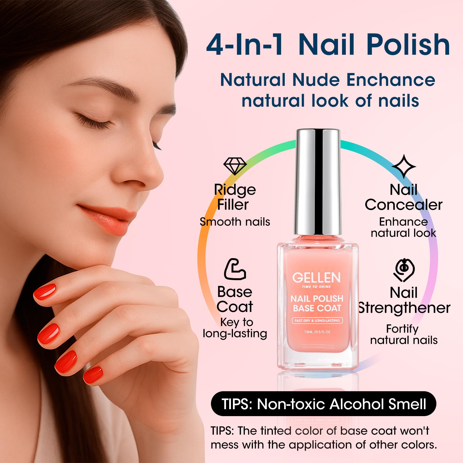 GELLEN applying base coat to fingernail for quick-dry, office-ready finish