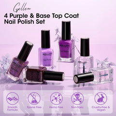 GELLEN nail swatch fan displaying four purple shades for mix-and-match manicures