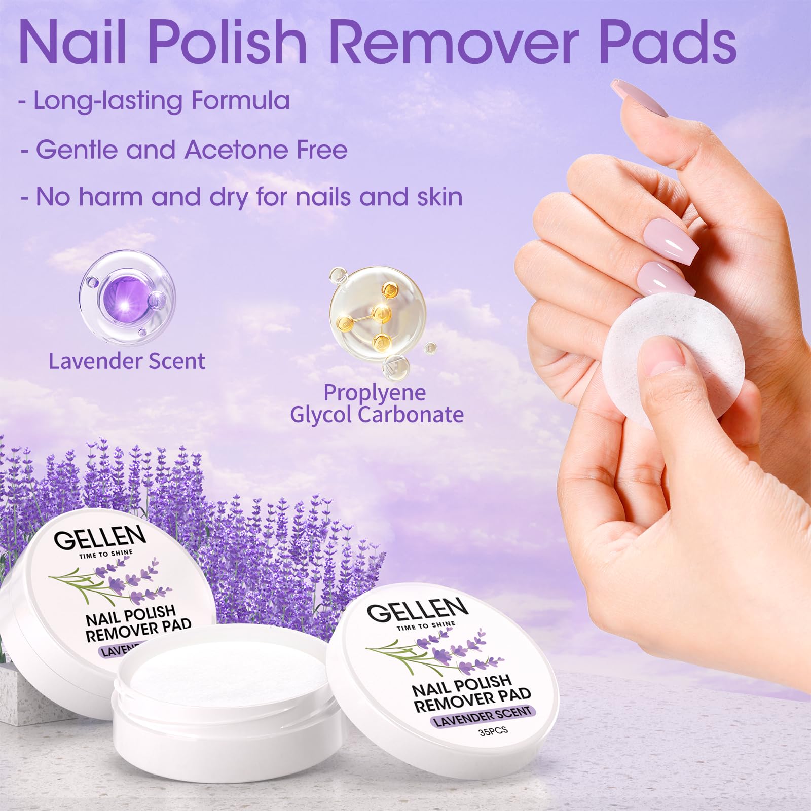 GELLEN open box displaying travel-friendly compact wipes for on-the-go polish removal