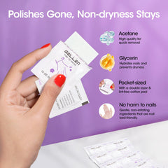 GELLEN pad in hand demonstrating easy on-the-go polish removal