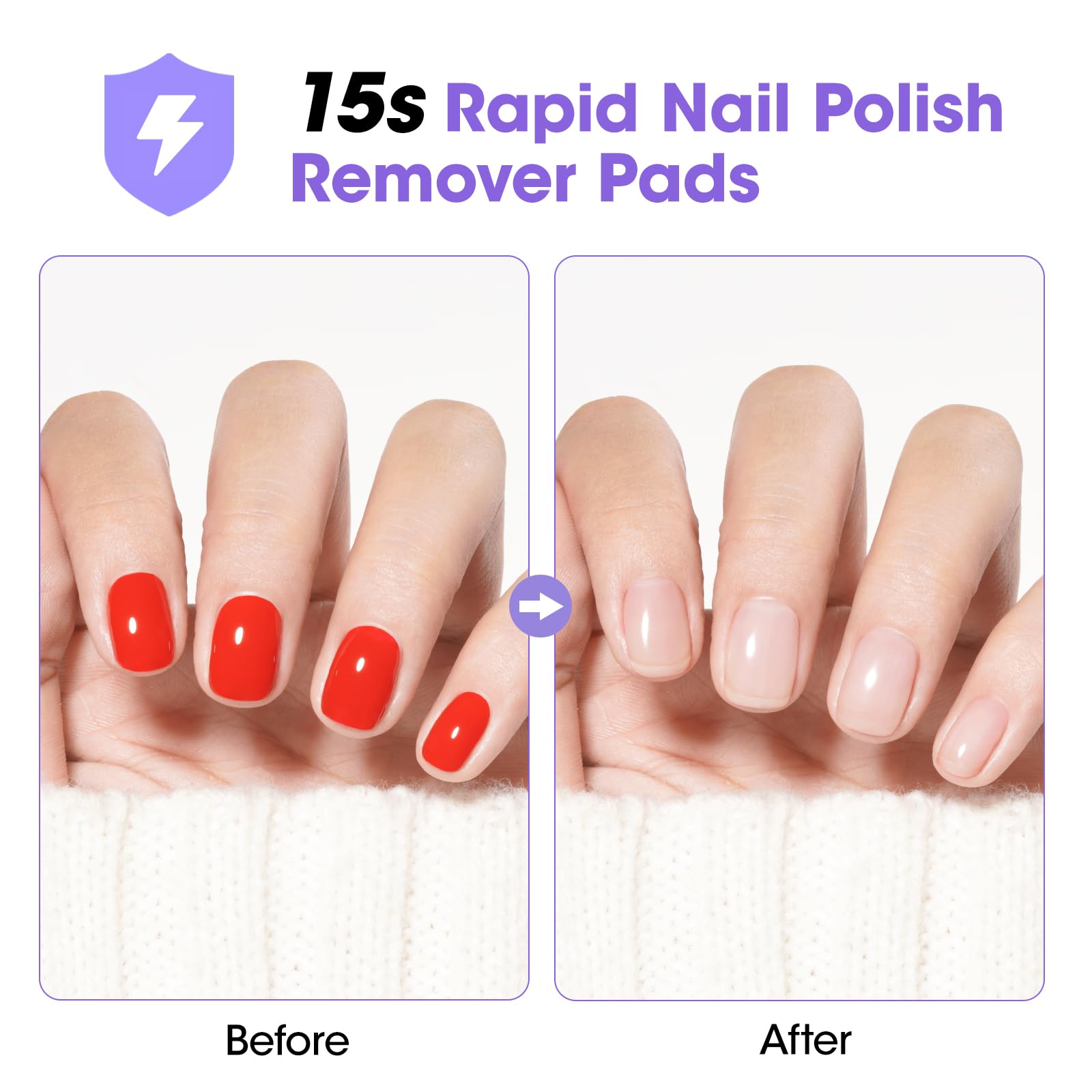 GELLEN pad in use removing polish demonstrating quick, streak-free results