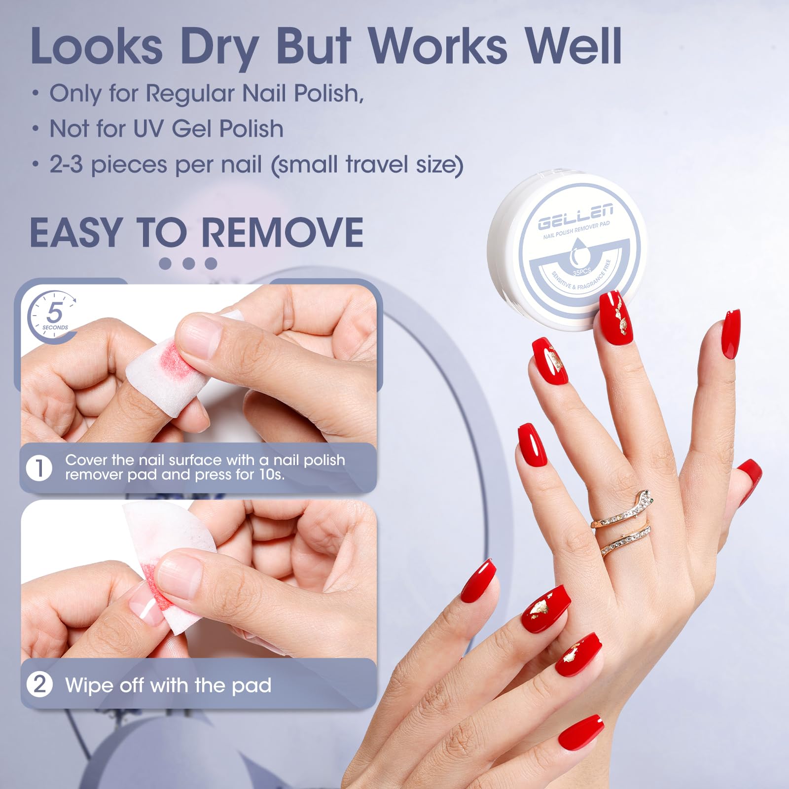 GELLEN pad texture detail with jojoba and vitamin E conditioning visible benefit