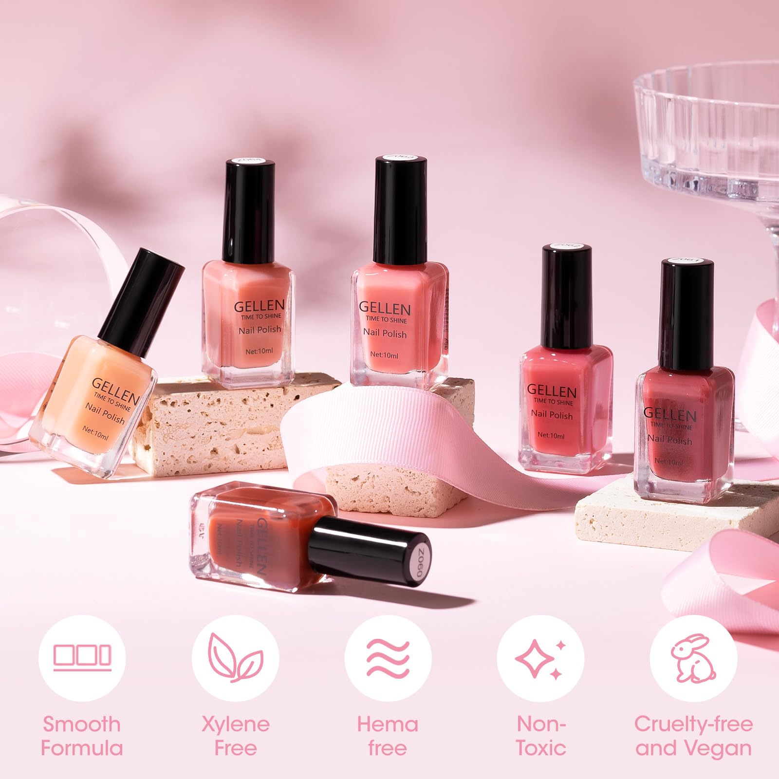 GELLEN natural nails wearing sheer pink polish for polished look