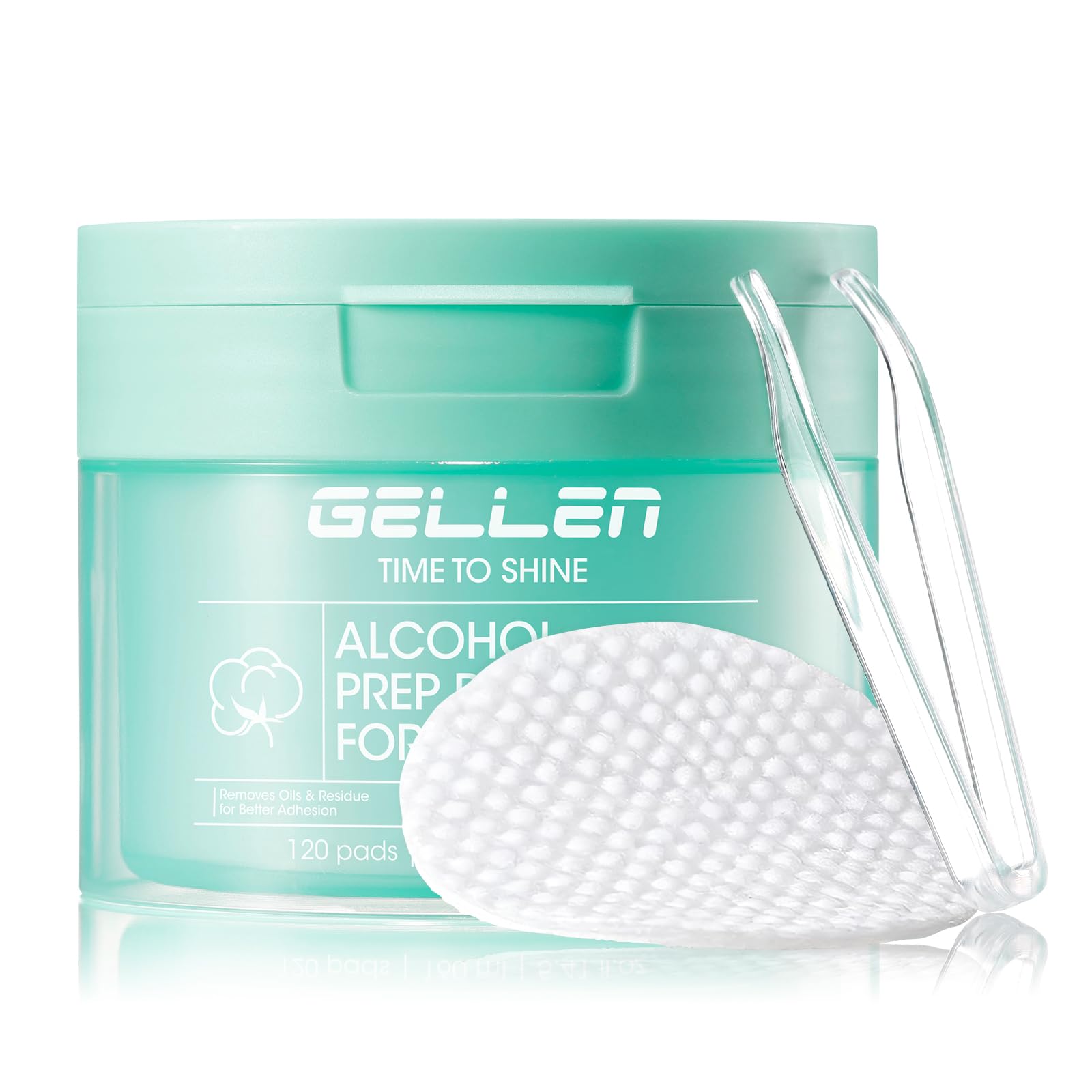 GELLEN jar front view showing labeled prep wipes and resealable lid for freshness