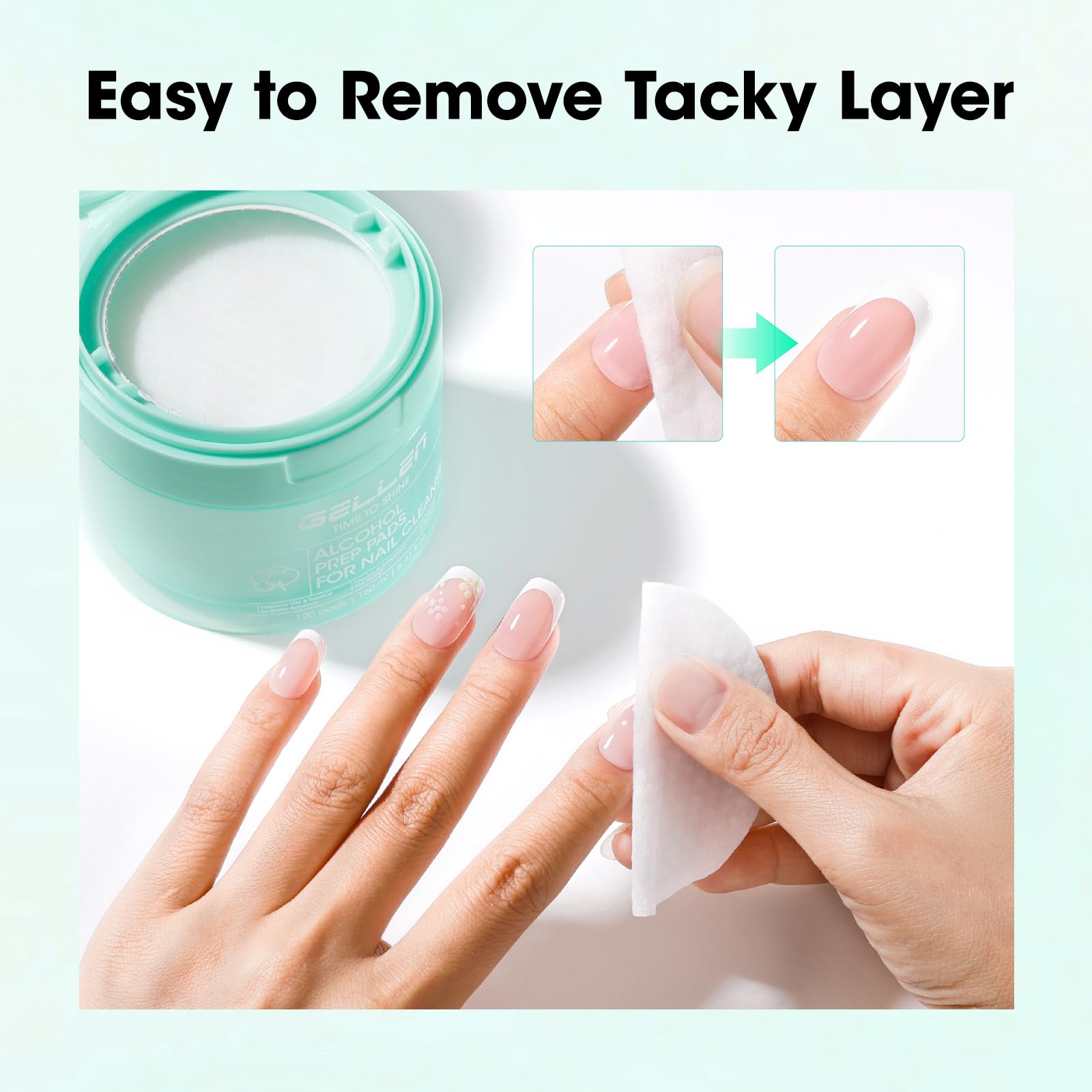 GELLEN wipes in a manicure setup portraying pleasant scent and salon-quality prep