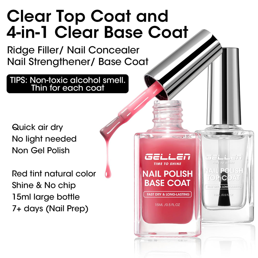 GELLEN red-tinted base coat bottle highlighting strengthening benefit