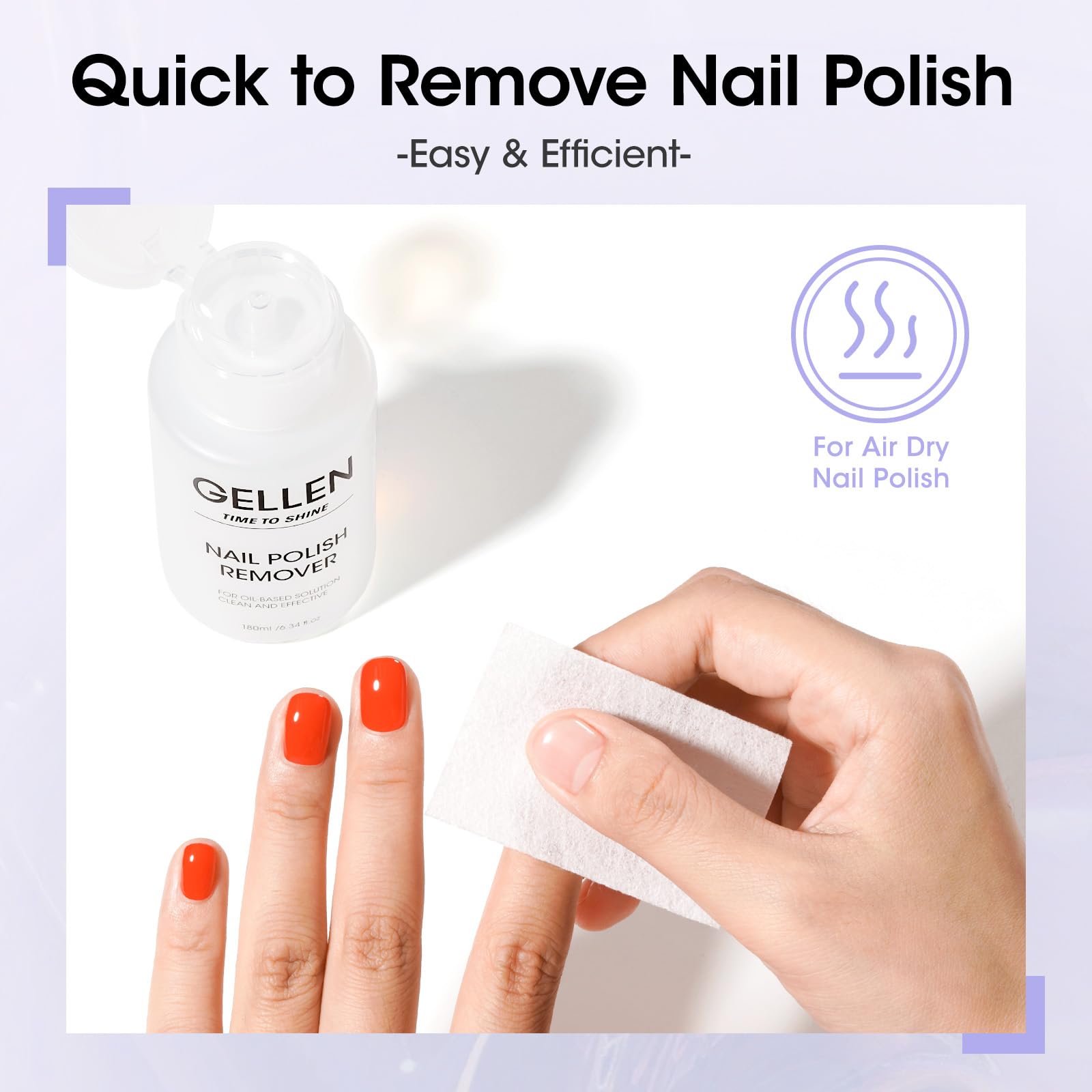 GELLEN removing glitter polish to show effective non-acetone action
